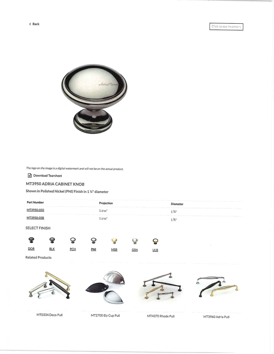 Ashley Norton Manzoni MT3950 Adria cabinet knob, polished nickel