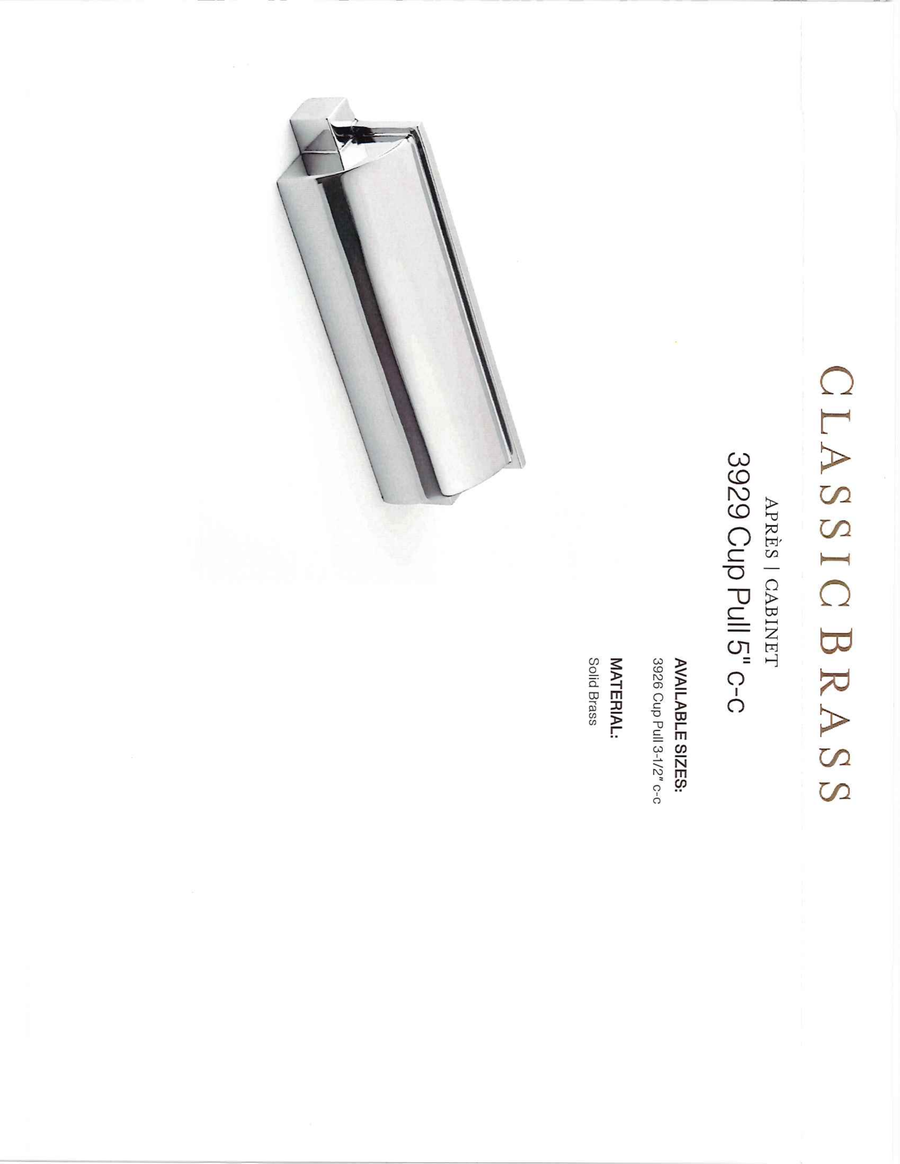 Classic Brass Apres 3929 cup pull (shown in polished chrome; ordered in Tarnished Lacquered)